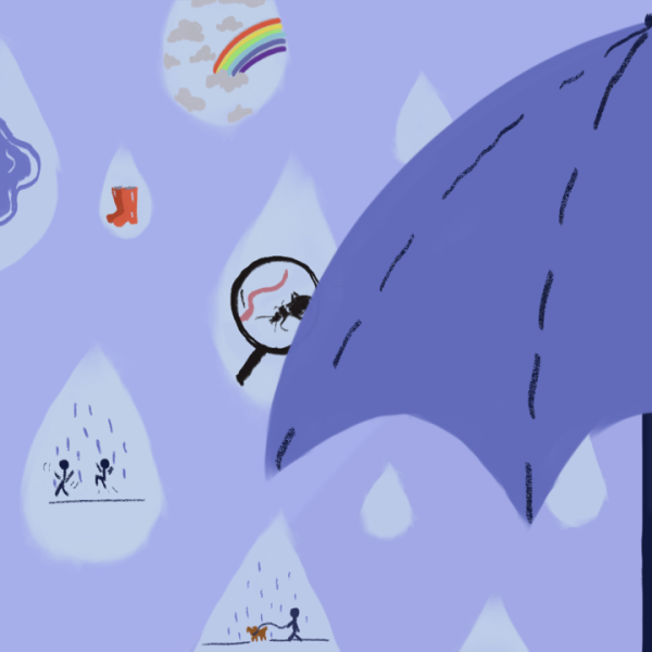 Though rain at Stanford is rare, it doesn't need to be dreary. (Graphic: PHOEBE PAN/The Stanford Daily)