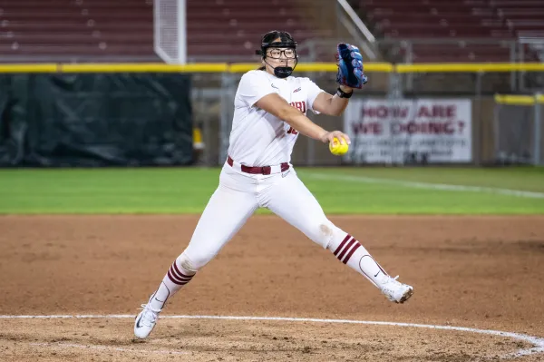 Stanford player delivers a pitch.
